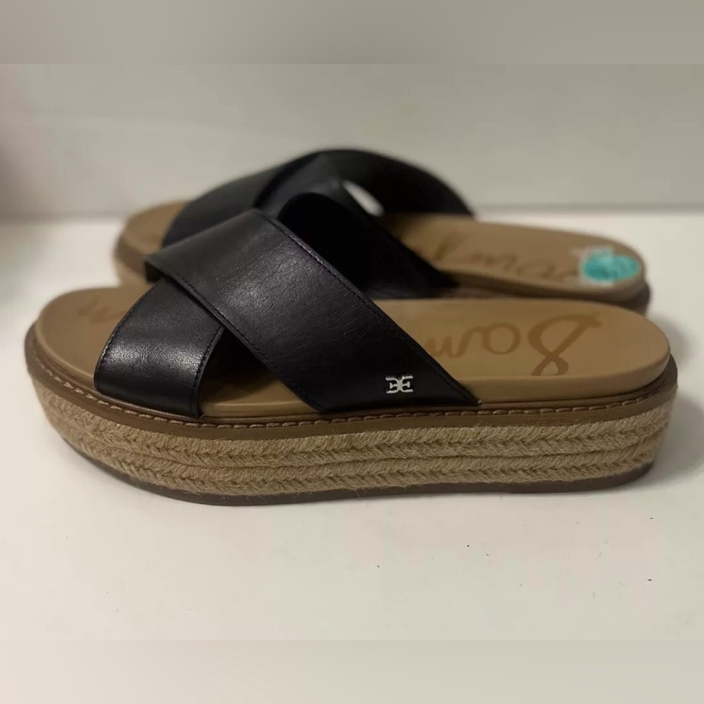 SAM EDELMAN Womens Black Korina Platform Slip On Leather Espadrille Shoes 7.5 M